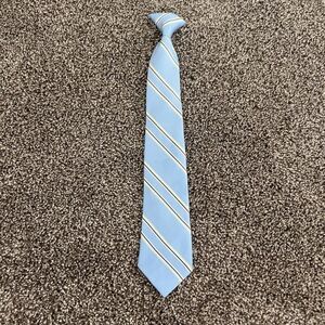 Kids Clip On Light Blue Striped Polyester Tie with Teflon Fabric Protector